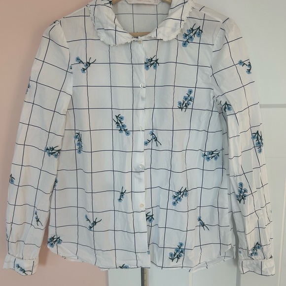 Zara Tops - Zara Trafaluc Collection Womens Top Blouse Sz M  Button Up Embroidery white Blue